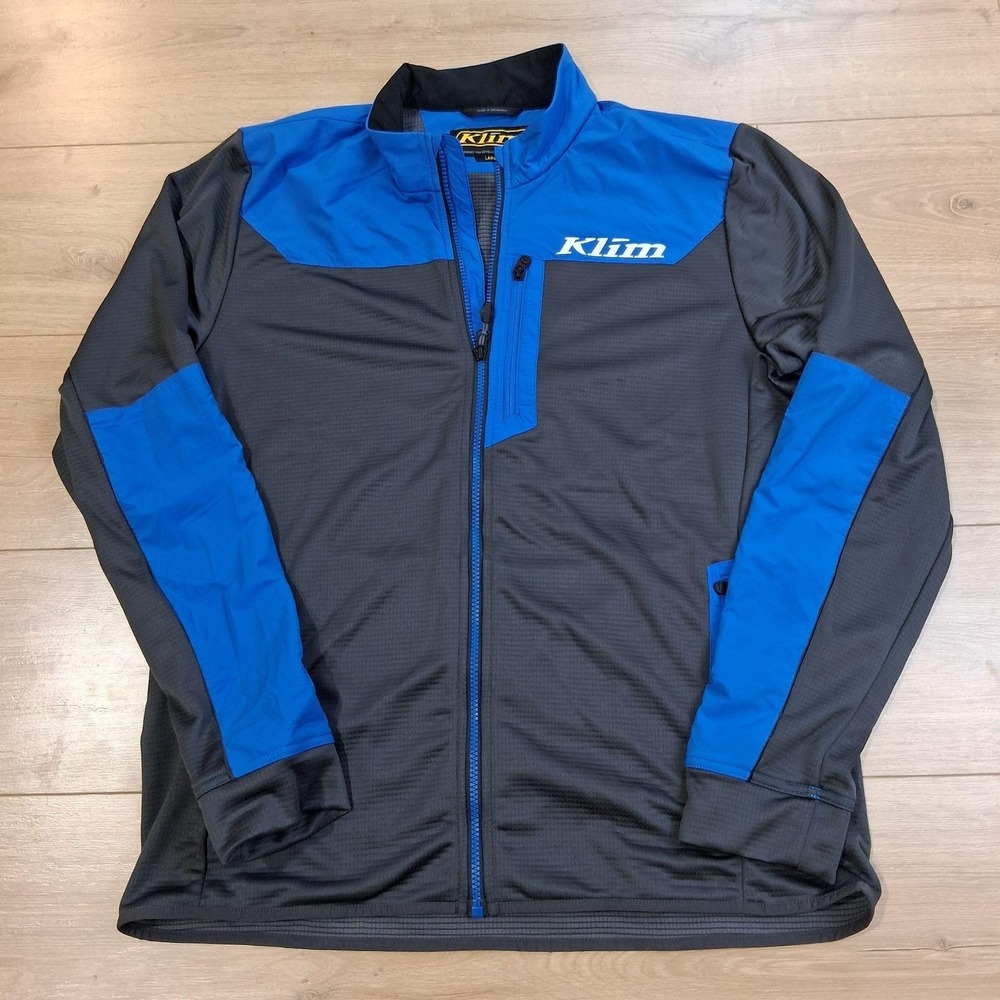 Klim Alloy Jacket Mens Large Gray Blue Softshell Full Zip Moto Riding Colorblock